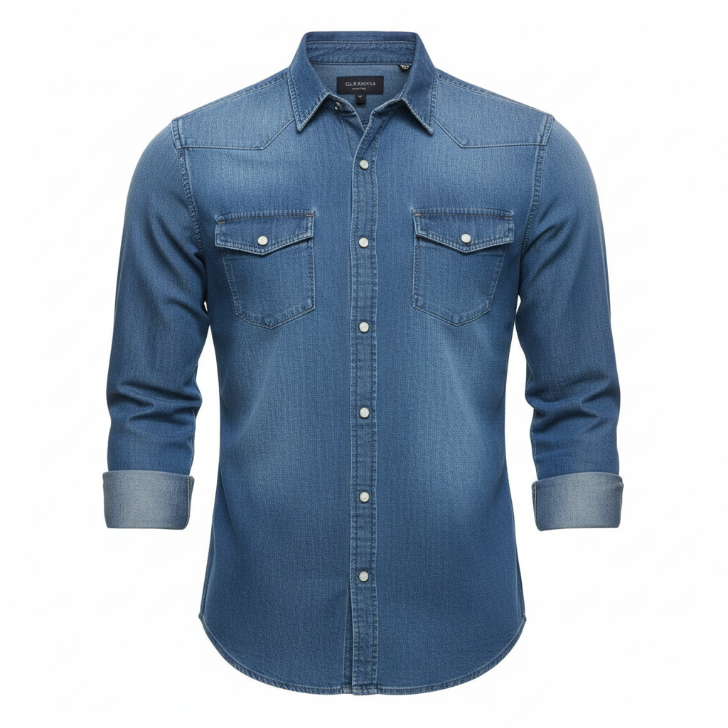 Glebronia | Camicia in denim elasticizzato con tasche e chiusura con bottoni