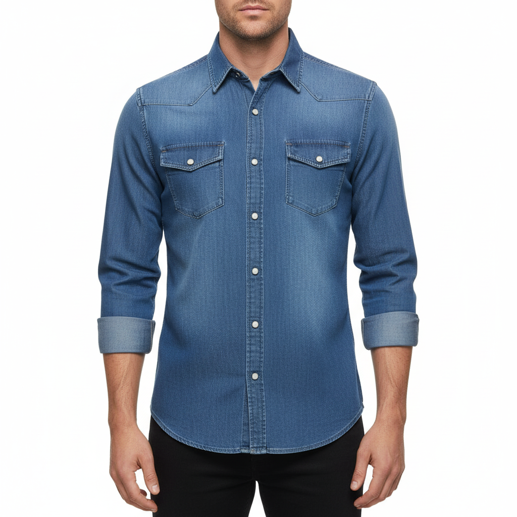 Glebronia | Camicia in denim elasticizzato con tasche e chiusura con bottoni