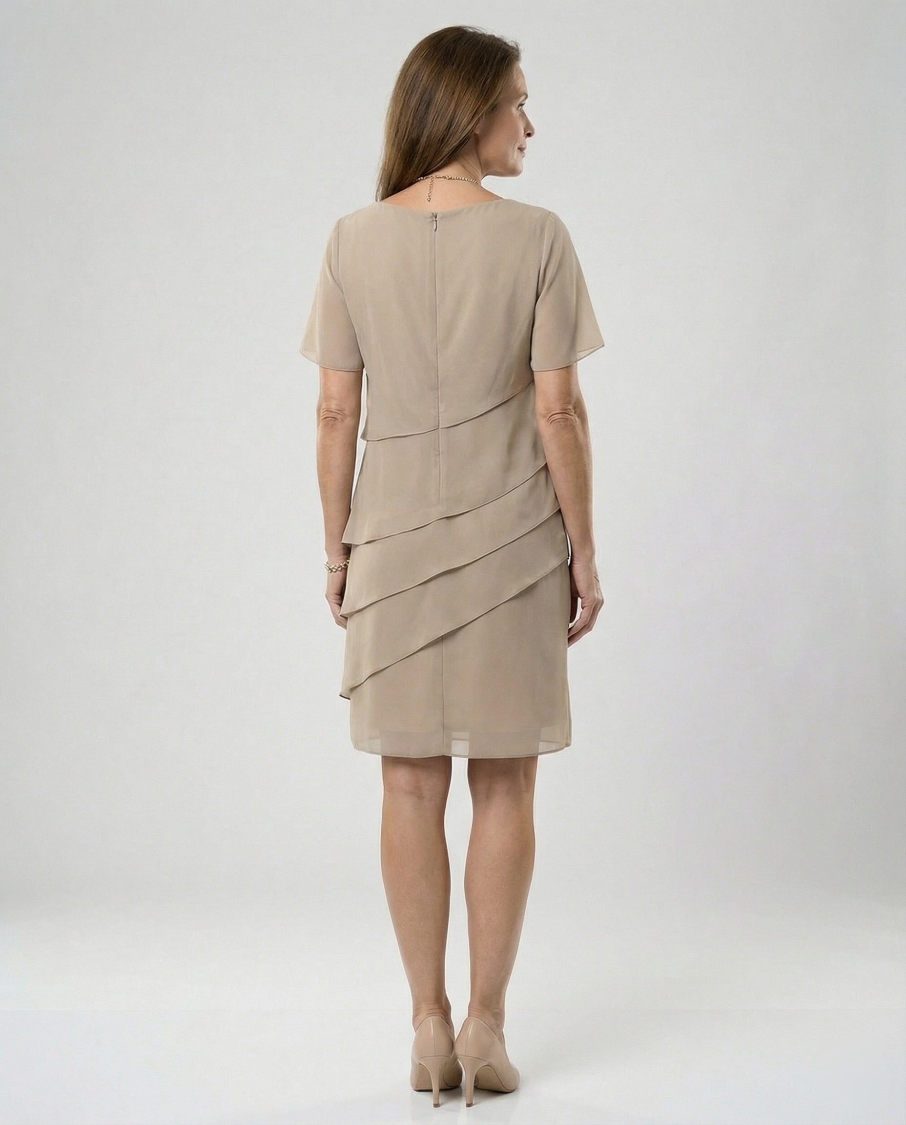 Glebronia | Mini abito in chiffon con maniche corte e scollo rotondo