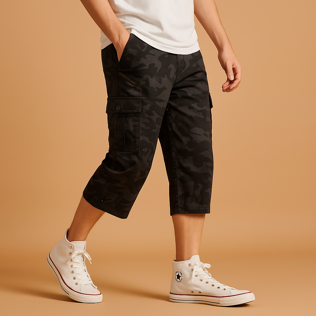 Glebronia | Pantaloncini cargo lunghi in cotone con tasche laterali