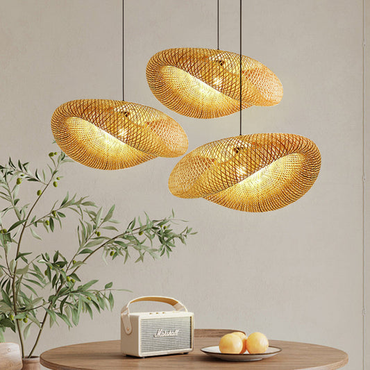 Lampada a Sospensione in Bambù | Lampadari Moderni per Sala da Pranzo | Lampade a Sospensione LED | Ciondolo in Bambù Elegante | Illuminazione Scandinava Minimalista 0