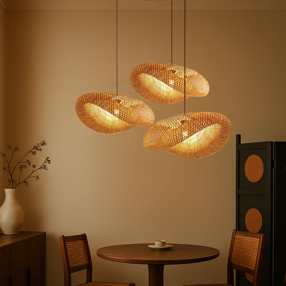 Lampada a Sospensione in Bambù | Lampadari Moderni per Sala da Pranzo | Lampade a Sospensione LED | Ciondolo in Bambù Elegante | Illuminazione Scandinava Minimalista 2