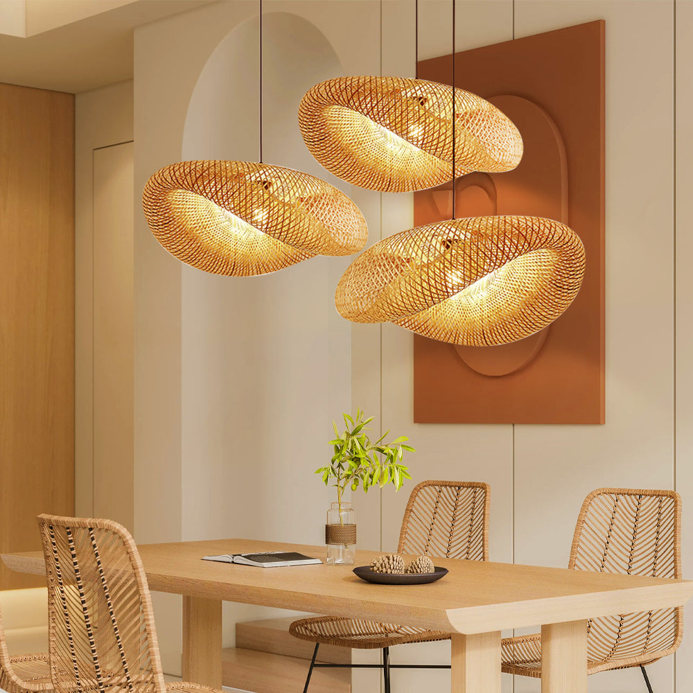 Lampada a Sospensione in Bambù | Lampadari Moderni per Sala da Pranzo | Lampade a Sospensione LED | Ciondolo in Bambù Elegante | Illuminazione Scandinava Minimalista 3