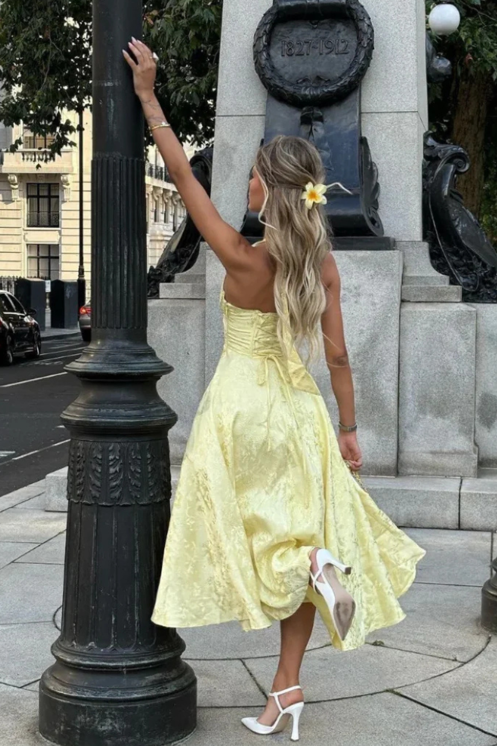 Rosalinda | Scollo all'americana abito midi con motivo floreale