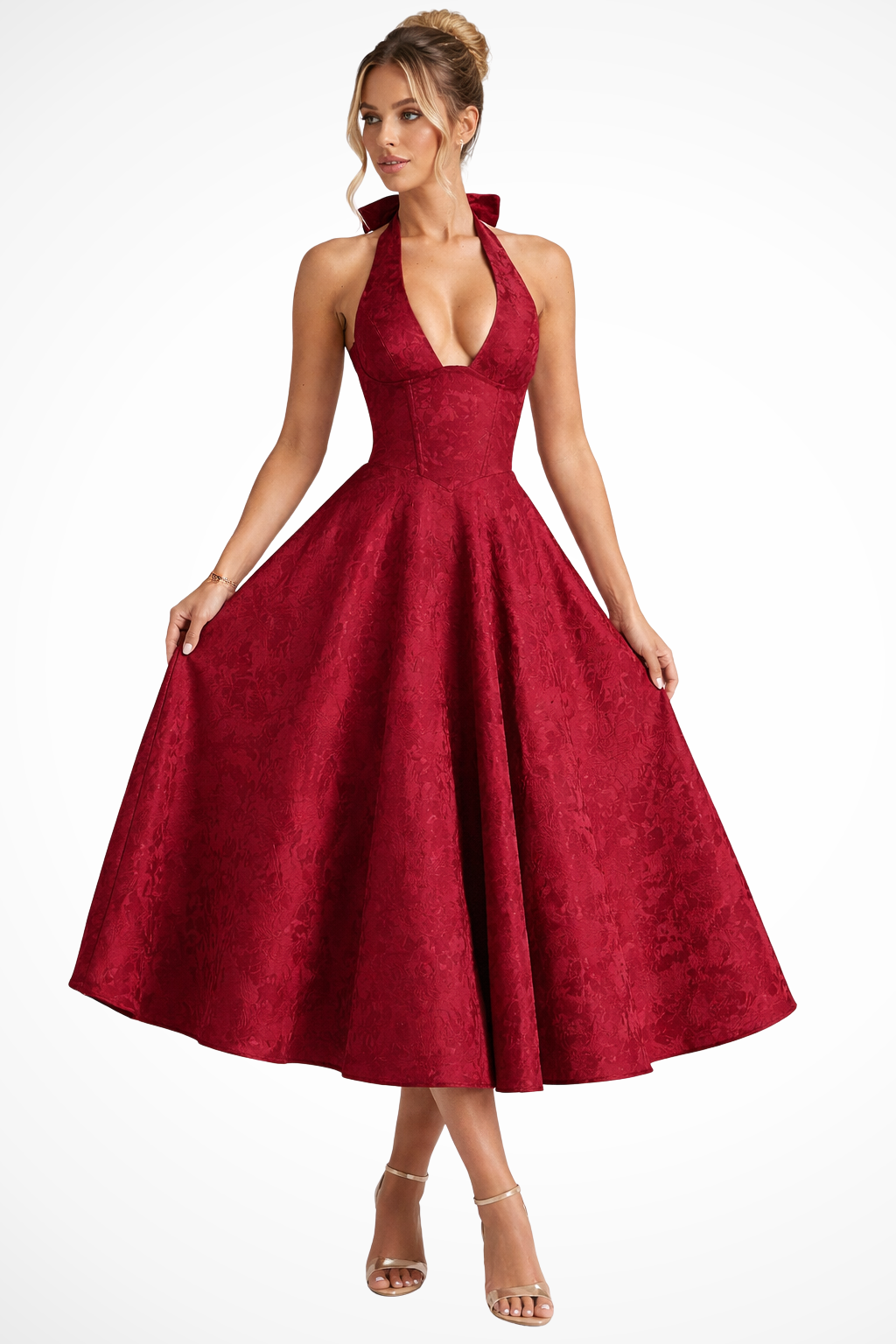 Rosalinda | Scollo all'americana abito midi con motivo floreale