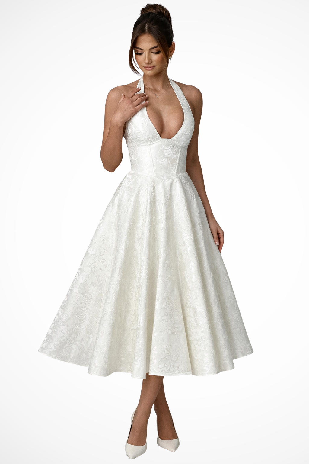 Rosalinda | Scollo all'americana abito midi con motivo floreale