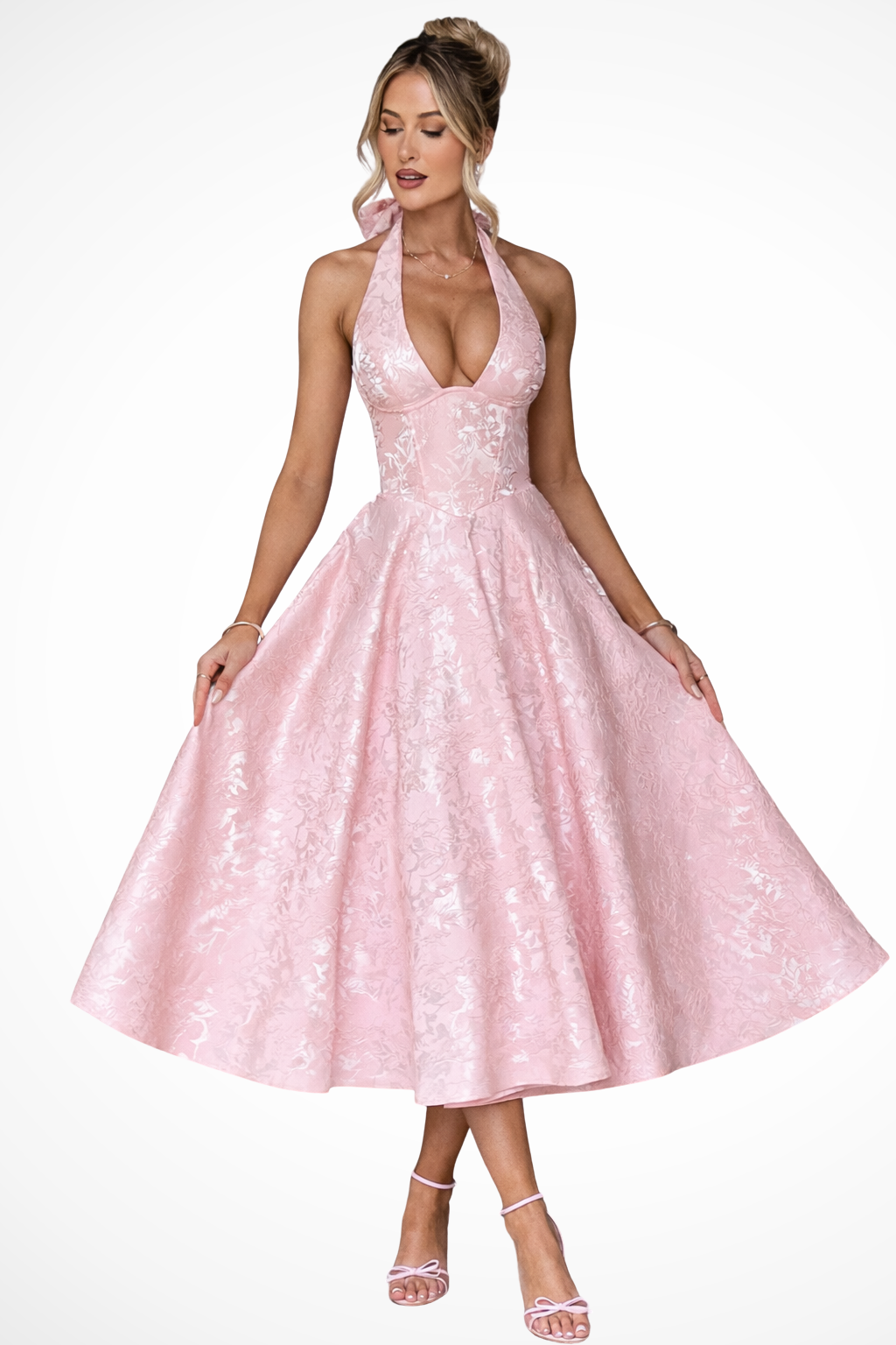 Rosalinda | Scollo all'americana abito midi con motivo floreale