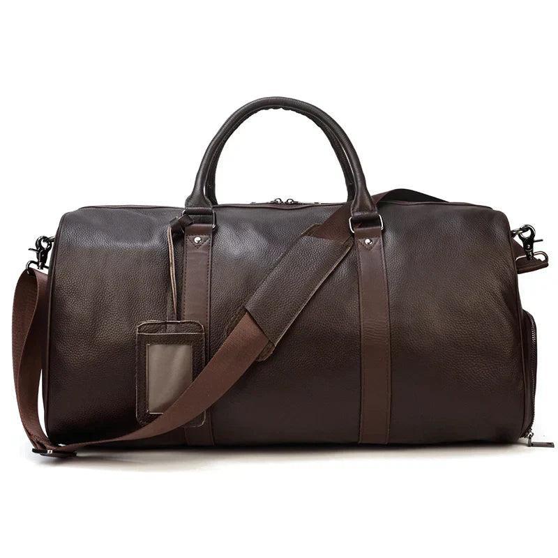 Borsone da viaggio in pelle da uomo con scomparto per le scarpe, da weekend - Marrone