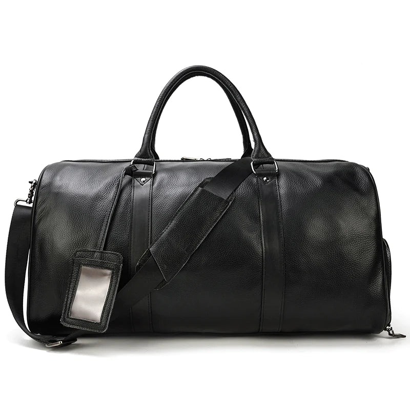 Borsone da viaggio in pelle da uomo con scomparto per le scarpe, da weekend - Nero