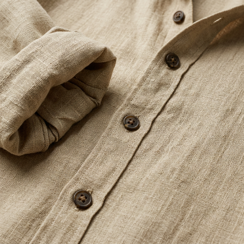 Camicia di lino da uomo a manica lunga, taglio ampio e collo classico, estiva casual - view 11