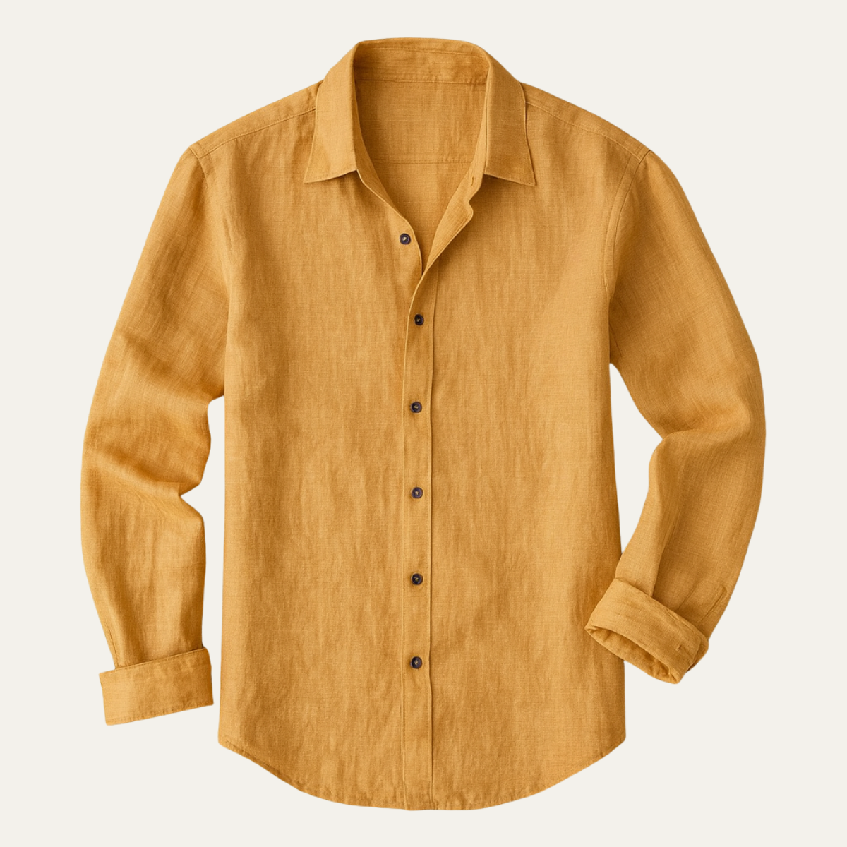 Camicia di lino da uomo a manica lunga, taglio ampio e collo classico, estiva casual - Giallo