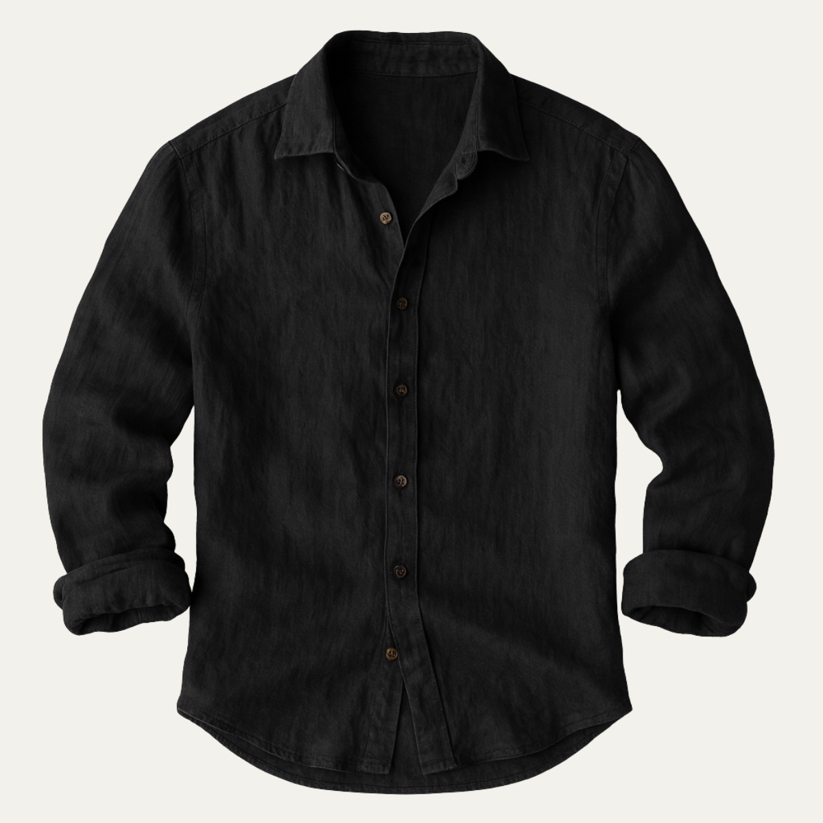 Camicia di lino da uomo a manica lunga, taglio ampio e collo classico, estiva casual - Nero