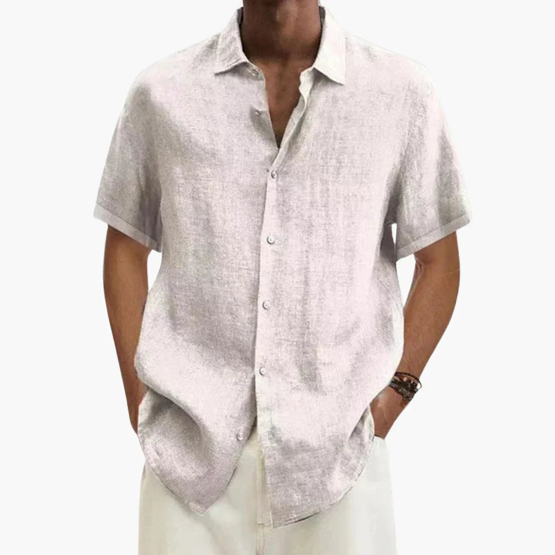 Camicia di lino da uomo a maniche corte, estiva e casual da spiaggia - Bianco