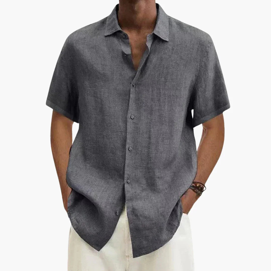 Camicia di lino da uomo a maniche corte, estiva e casual da spiaggia - Grigio scuro