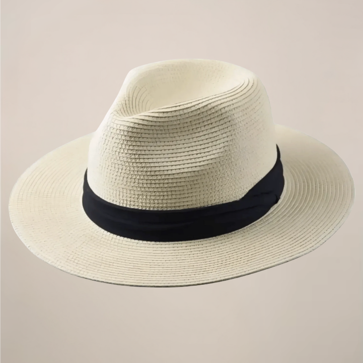 Cappello panama a tesa larga in paglia con corona classica, da sole per l'estate - Beige