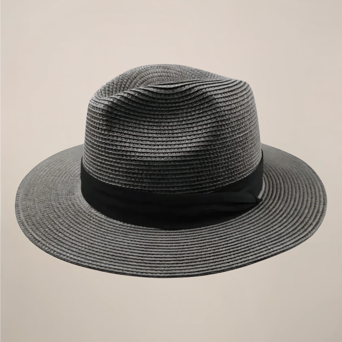 Cappello panama a tesa larga in paglia con corona classica, da sole per l'estate - Grigio