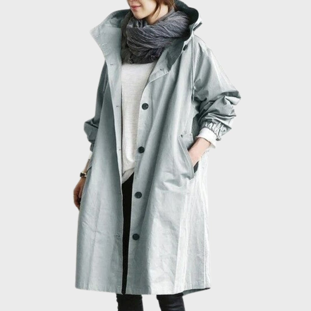 Cappotto da donna con cappuccio oversize, leggero e comodo, per mezza stagione, autunno e primavera - Azzurro