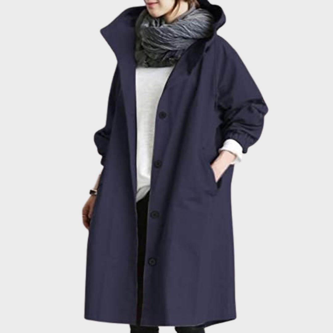 Cappotto da donna con cappuccio oversize, leggero e comodo, per mezza stagione, autunno e primavera - Blu marino