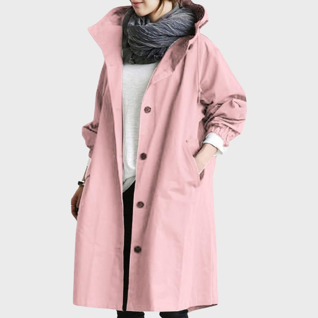 Cappotto da donna con cappuccio oversize, leggero e comodo, per mezza stagione, autunno e primavera - Rosa