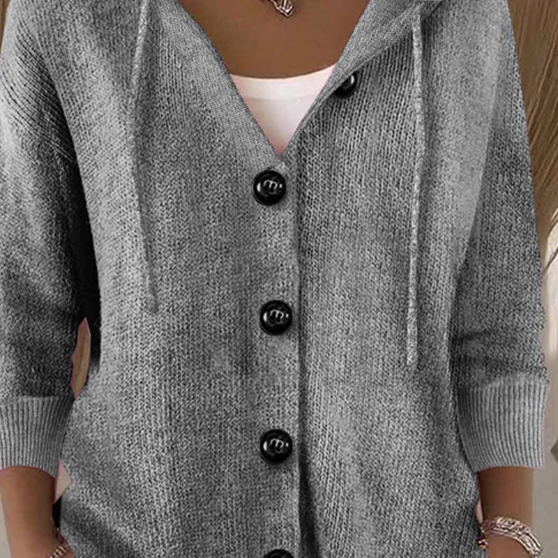 Cardigan lungo in maglia da donna con cappuccio e bottoni, a manica lunga - view 7