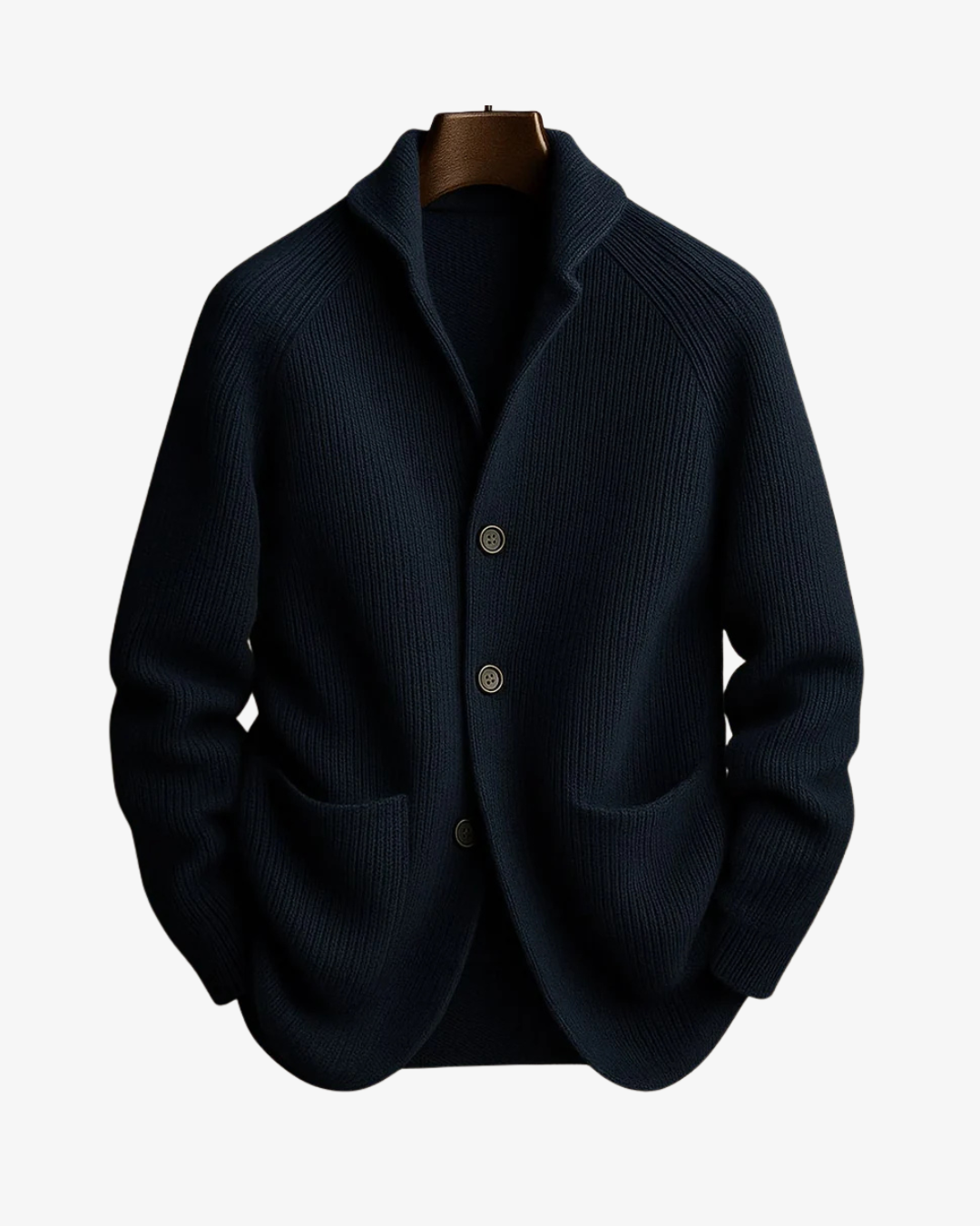Cardigan uomo in maglia a coste con collo a scialle e bottoni, casual ed elegante - Blu navy