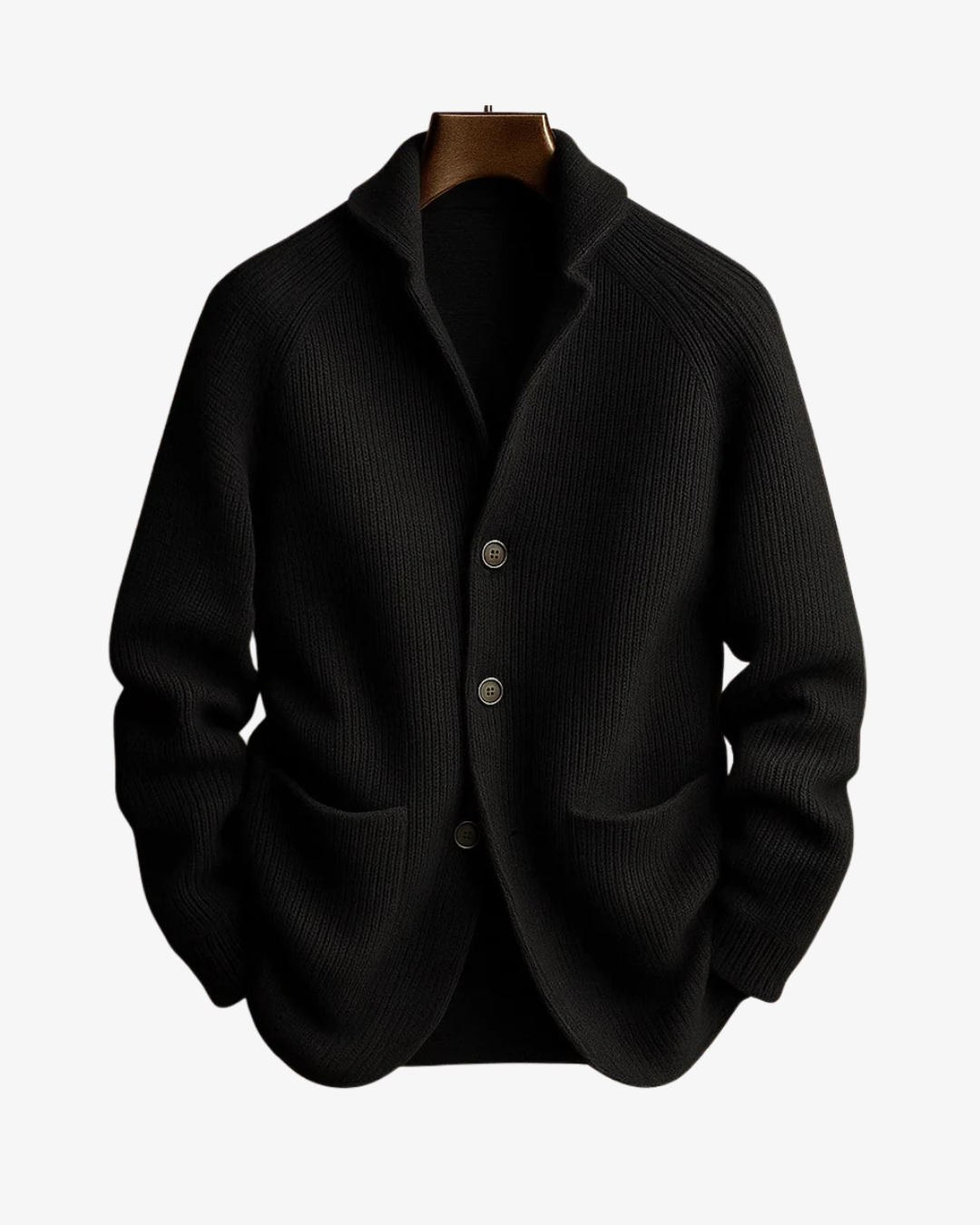 Cardigan uomo in maglia a coste con collo a scialle e bottoni, casual ed elegante - Nero