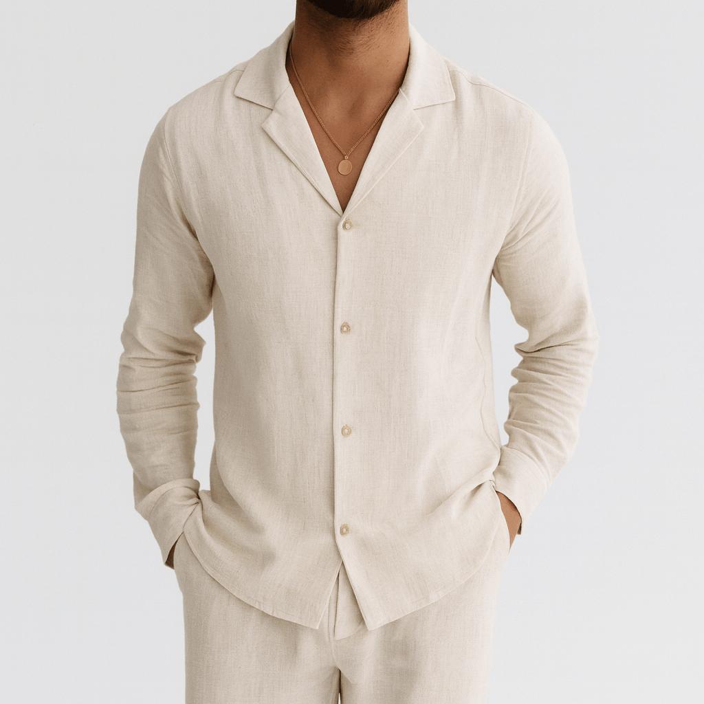 Completo di lino da uomo estivo, taglio ampio con bottoni, casual per matrimonio e vacanze - view 2