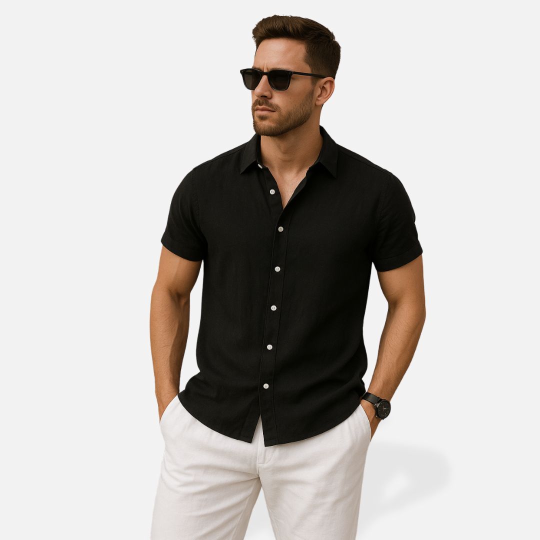 Completo in misto lino da uomo con camicia e pantaloni, casual ed estivo da mare, coordinato uomo - view 5