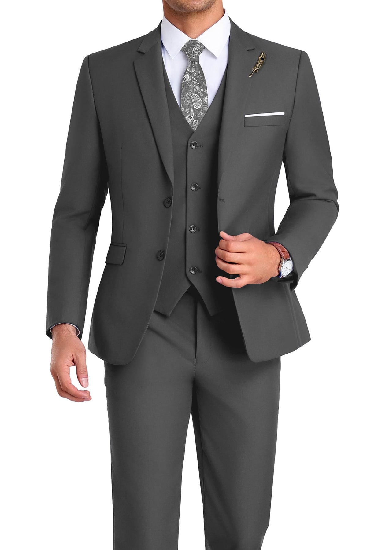 Completo uomo elegante 3 pezzi slim fit con gilet, da cerimonia e matrimonio - foto 31