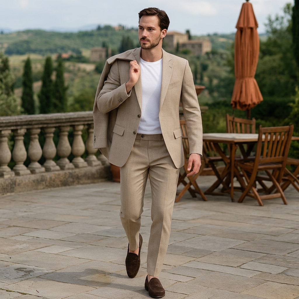 Completo uomo in lino slim fit 2 pezzi, elegante per matrimonio, cerimonia e ufficio - view 10
