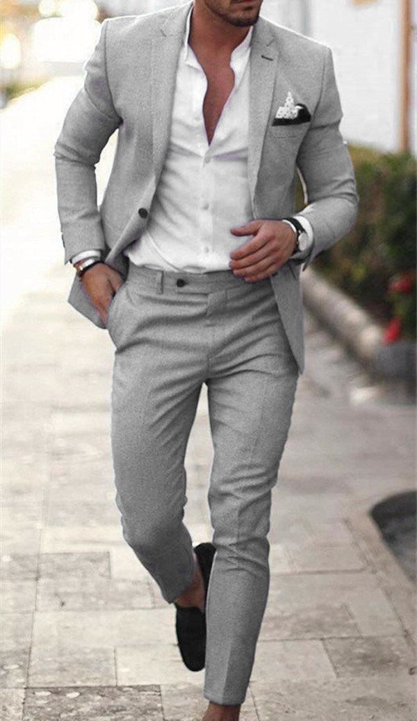 Completo uomo in lino slim fit 2 pezzi, elegante per matrimonio, cerimonia e ufficio - view 15