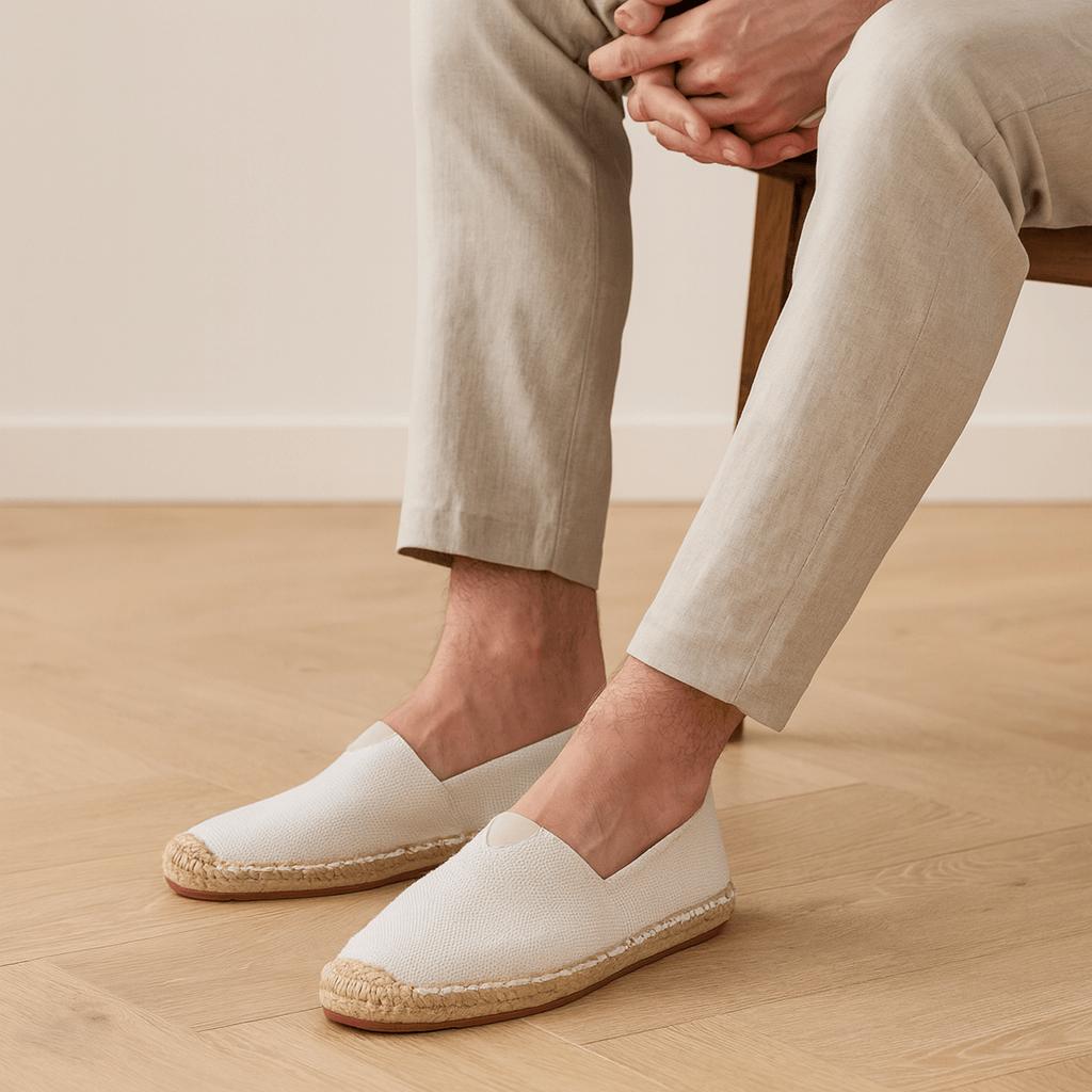 Espadrillas da uomo in tela slip-on, leggere e casual per l'estate e il tempo libero - Bianco