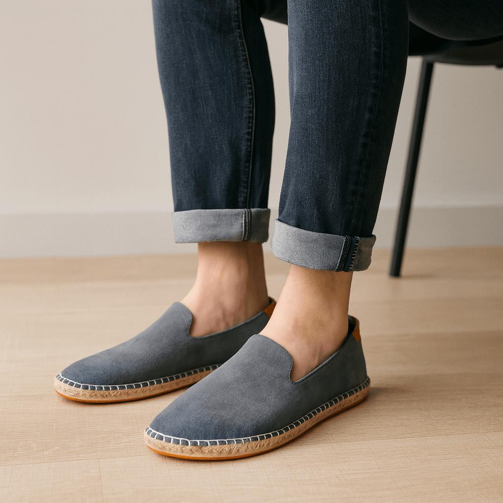 Espadrillas da uomo in tela, slip-on traspiranti fatte a mano, mocassini casual estivi - Grigio