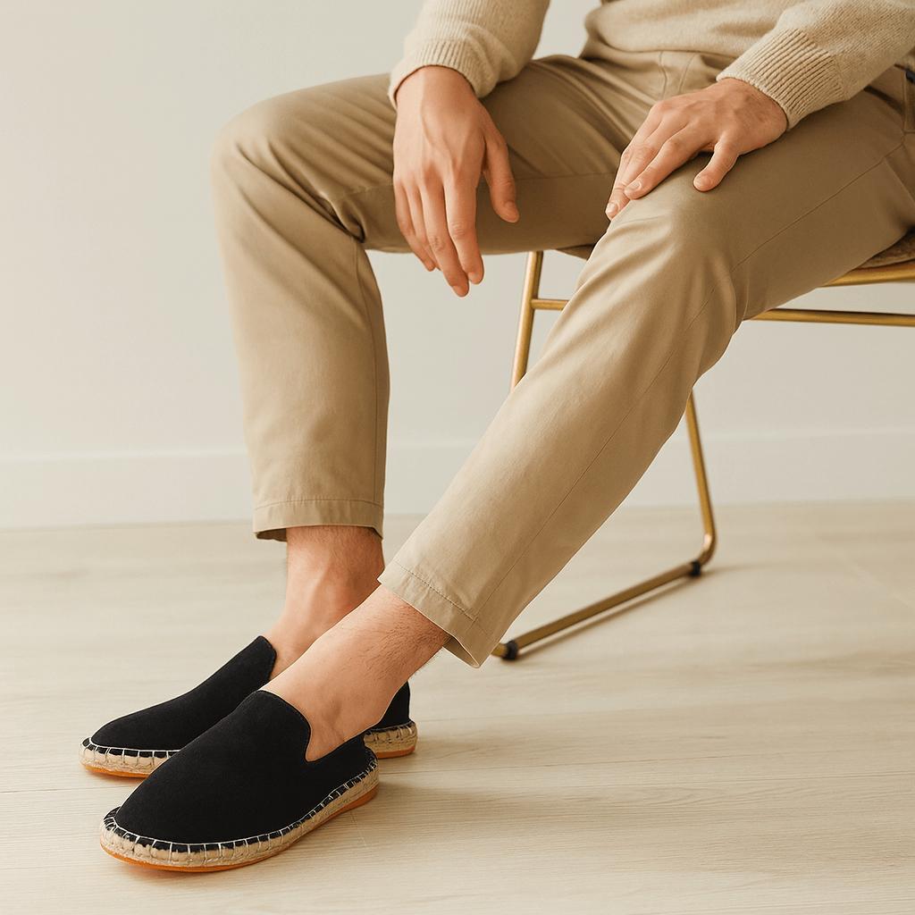 Espadrillas da uomo in tela, slip-on traspiranti fatte a mano, mocassini casual estivi - Nero