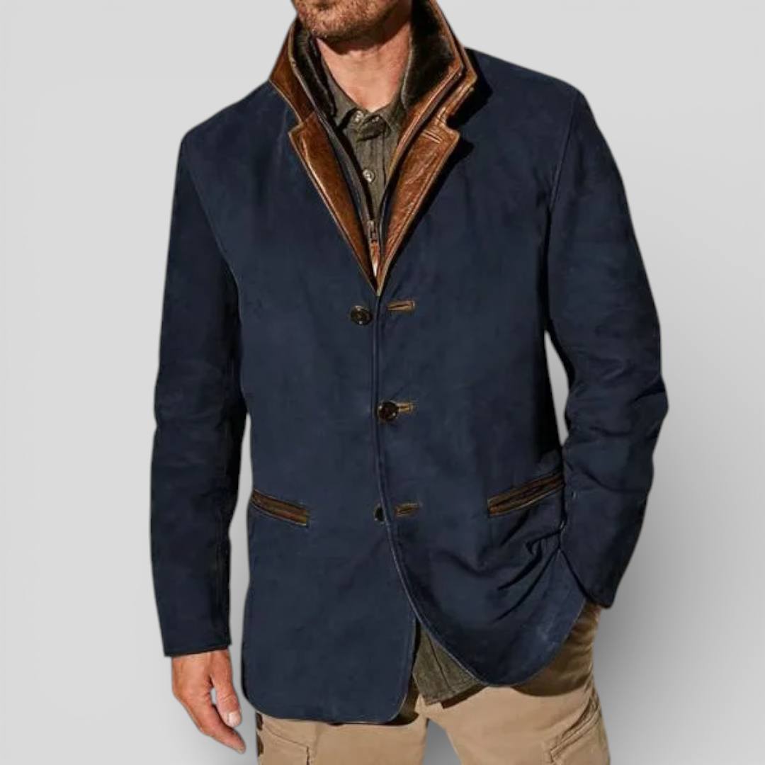 Giacca da uomo classica con revers e bottoni, elegante da ufficio e casual - Blu navy