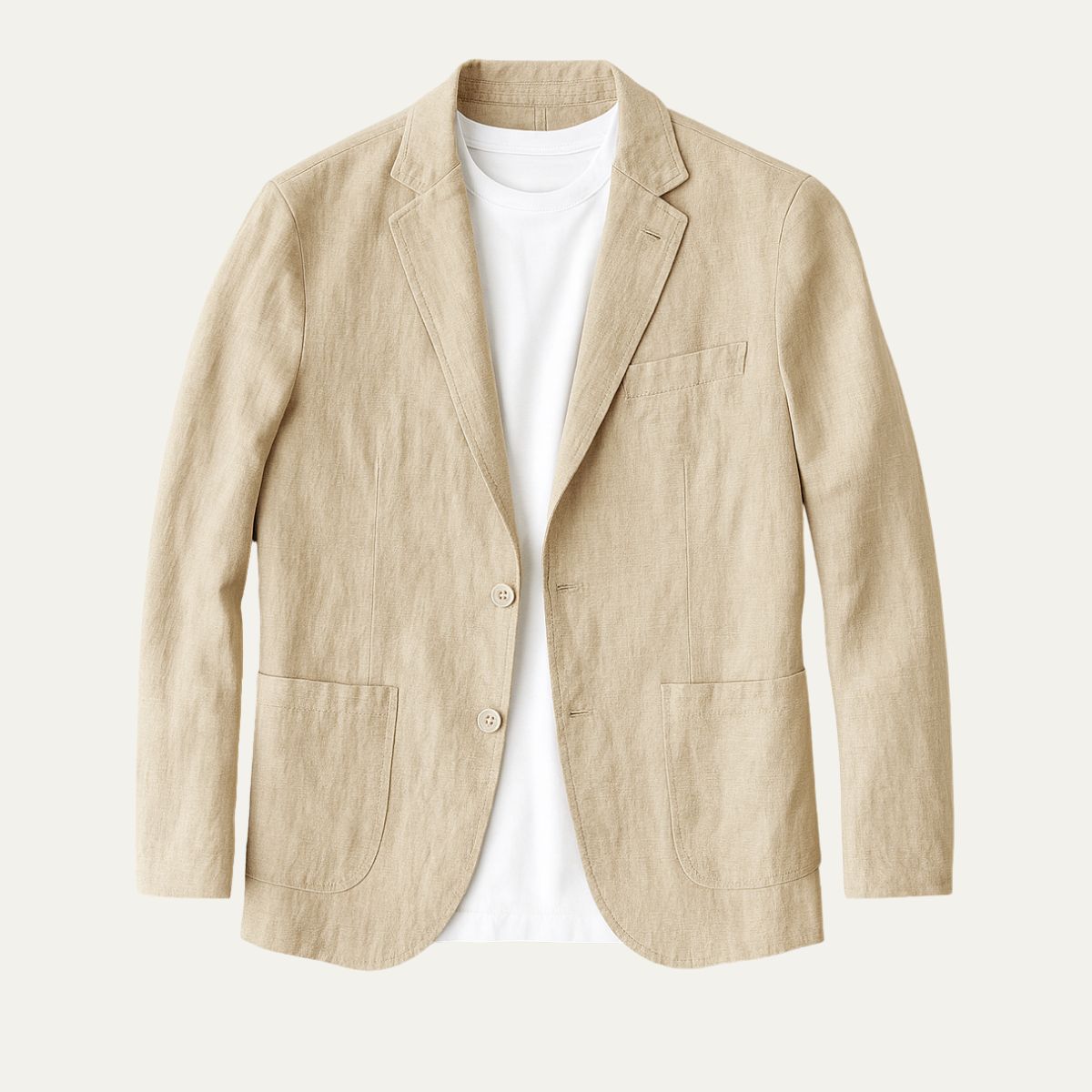 Giacca di lino da uomo estiva e leggera con revers e tasche, elegante per matrimonio - Beige