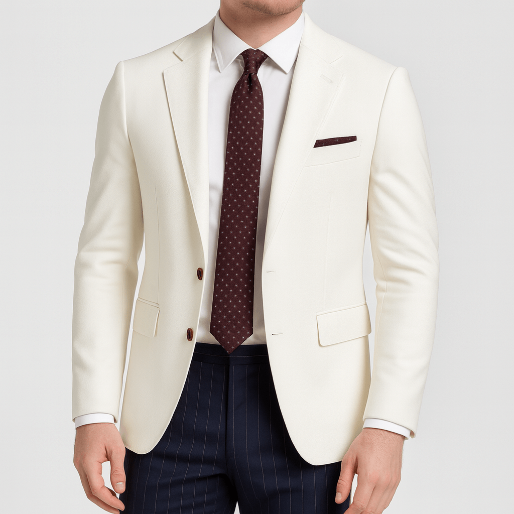 Giacca elegante da uomo con revers a lancia e vestibilità slim, per cerimonia, ufficio e smart casual - Bianco