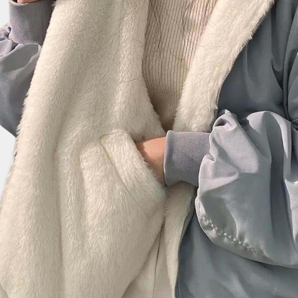 Giacca invernale donna imbottita con cappuccio e pelo, taglio oversize - foto 5
