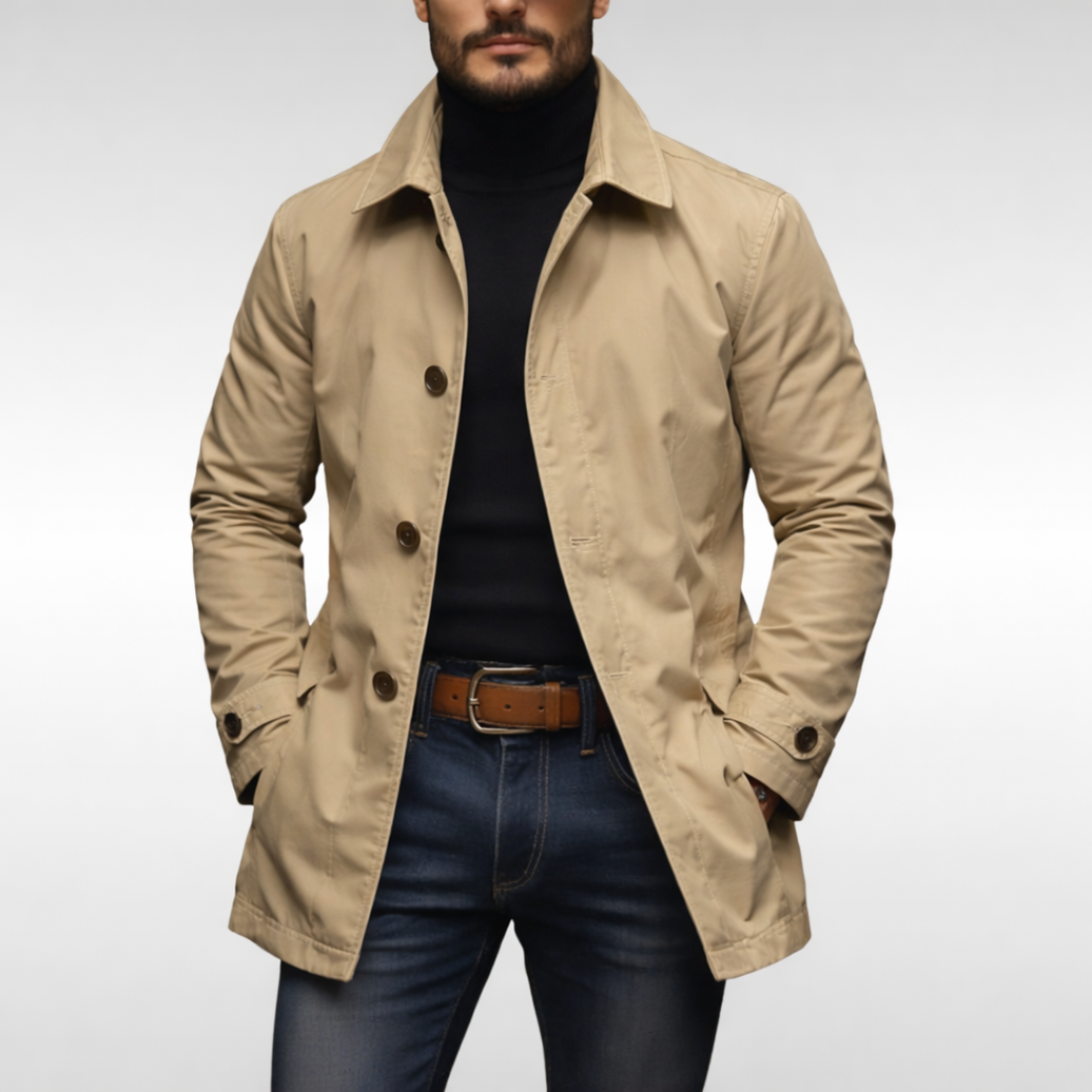 Giacca lunga leggera da uomo, soprabito elegante per ufficio, città e mezza stagione - Beige