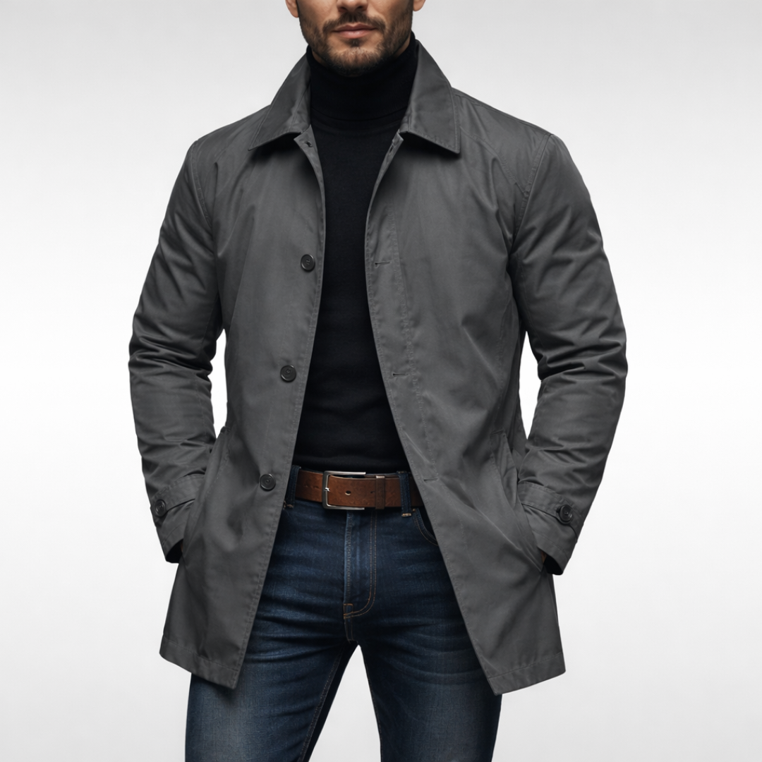 Giacca lunga leggera da uomo, soprabito elegante per ufficio, città e mezza stagione - Grigio
