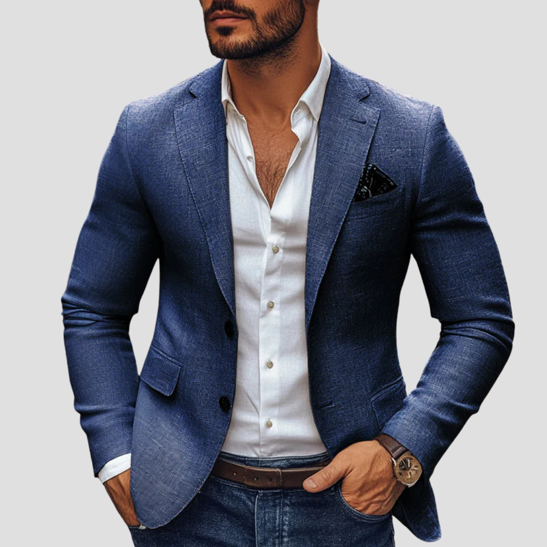 Giacca sportiva da uomo dal taglio moderno, elegante e casual per mezza stagione e cerimonie - Blu navy