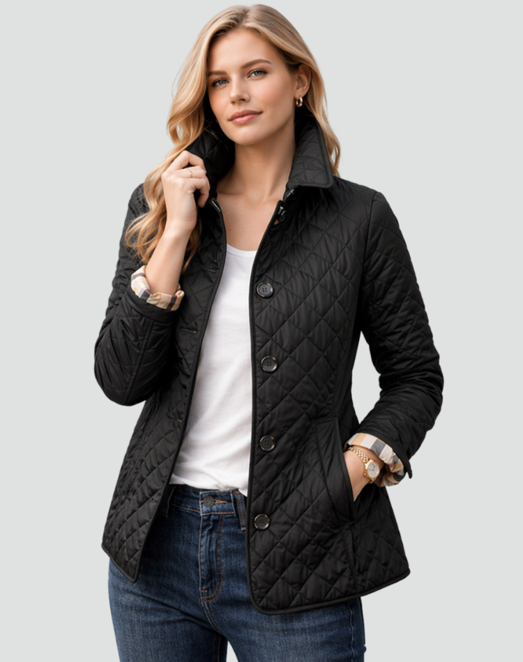 Giacca trapuntata da donna mezza stagione, leggera e imbottita con bottoni, per primavera e autunno - Nero