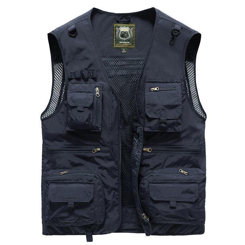 Gilet multitasche da uomo estivo in tessuto traspirante, per pesca e trekking - smanicato sportivo - Blu marino