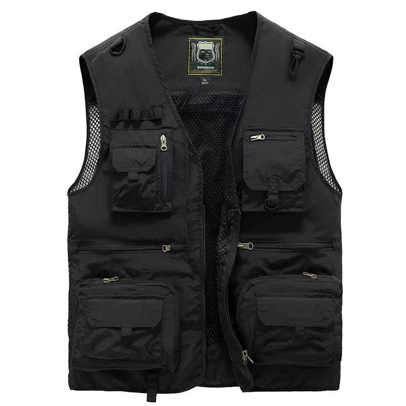Gilet multitasche da uomo estivo in tessuto traspirante, per pesca e trekking - smanicato sportivo - Nero