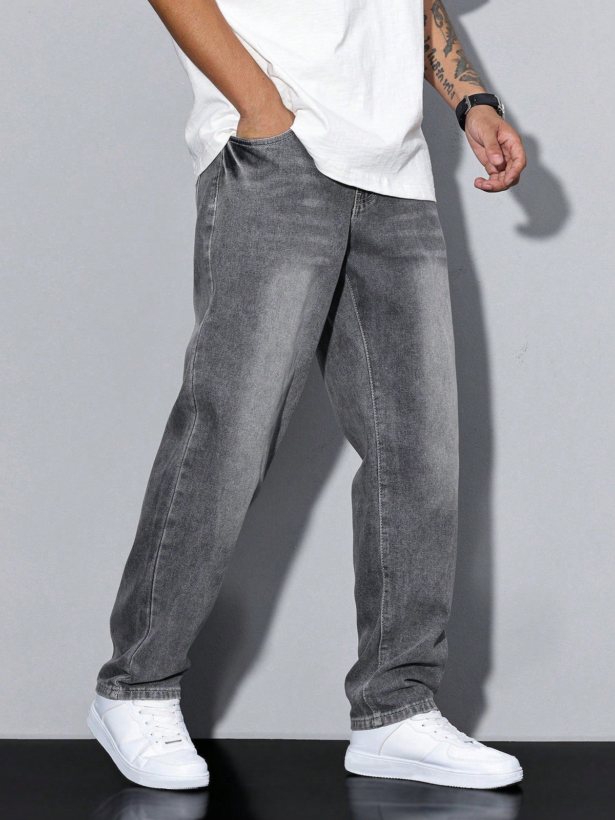 Jeans baggy da uomo larghi a gamba dritta con effetto washed, casual streetwear - view 10
