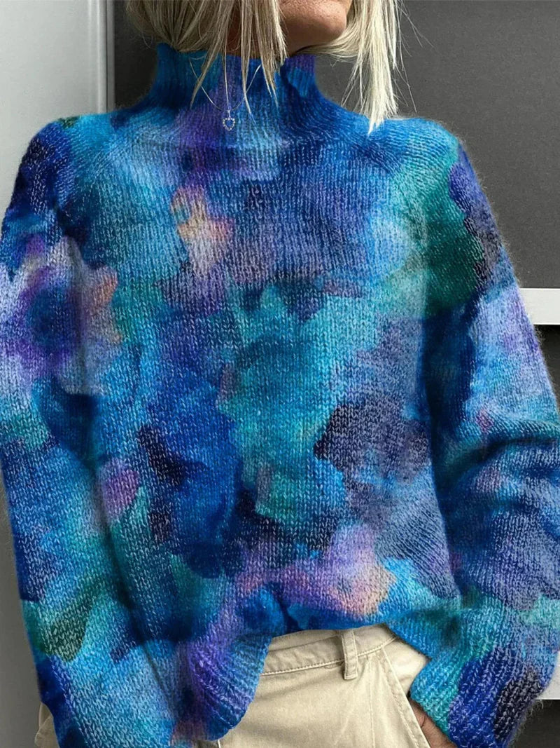 Maglione a collo alto da donna in morbida maglia, vestibilità oversize, caldo per autunno e inverno - Blu