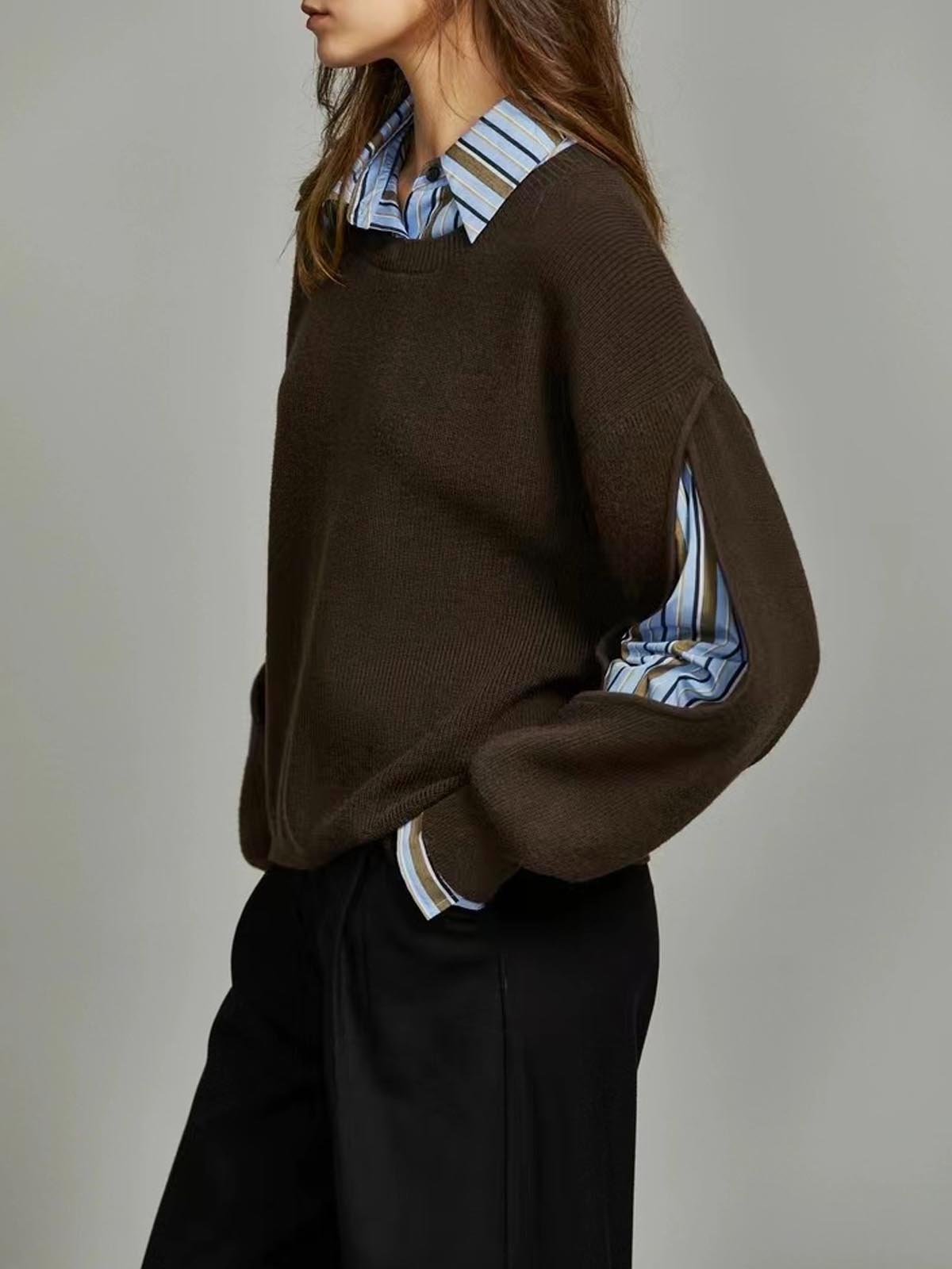 Maglione a coste da donna 2 in 1 con effetto camicia e maniche cut-out - view 3