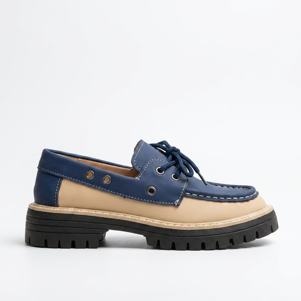Mocassini platform da donna con lacci, suola carrarmato e stile casual - Blu navy