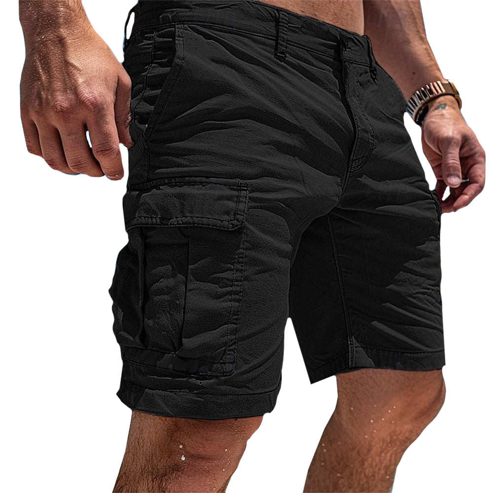 Pantaloncini cargo da uomo con tasconi laterali, bermuda regular fit estivi - Nero