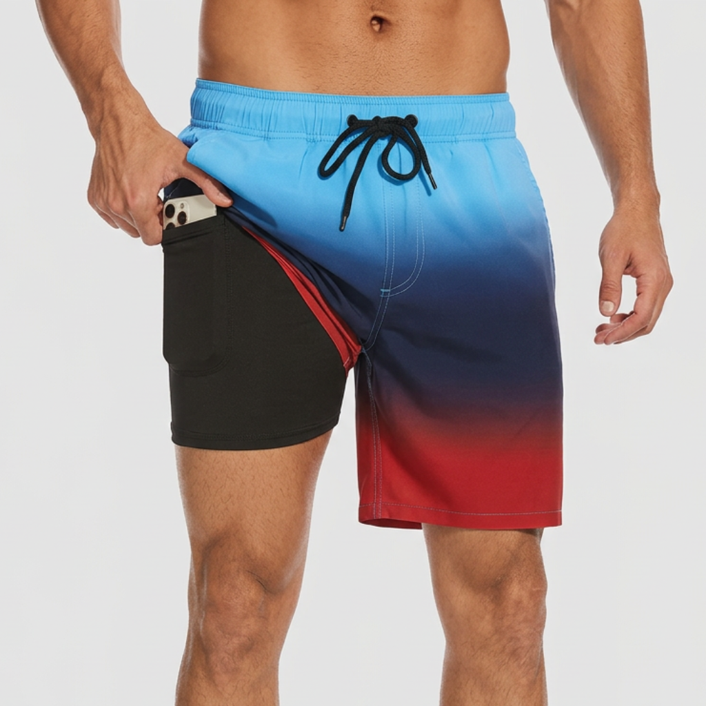 Pantaloncini da bagno da uomo ad asciugatura rapida con fodera interna e coulisse, per mare e piscina - Azzurro
